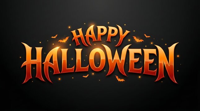 Happy halloween text design with bats and glowing particles on black background
