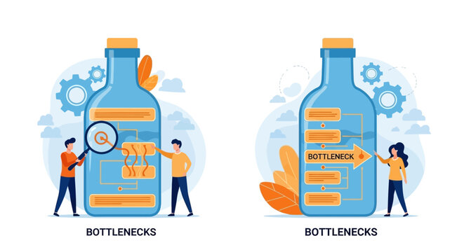 Business bottleneck process optimization concept illustration.
