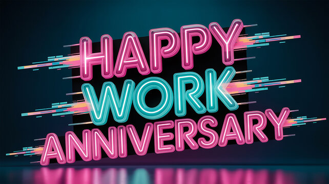 Happy work anniversary neon illustration