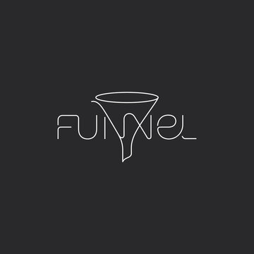 Minimalist typography funnel word logo design with thin white lines