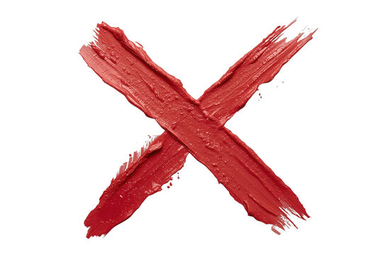 Dark red painted X mark with broad brush strokes