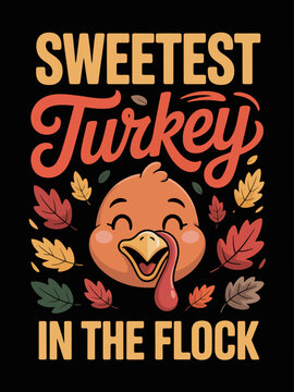 Sweetest turkey in the flock cute Thanksgiving turkey autumn leaves art
