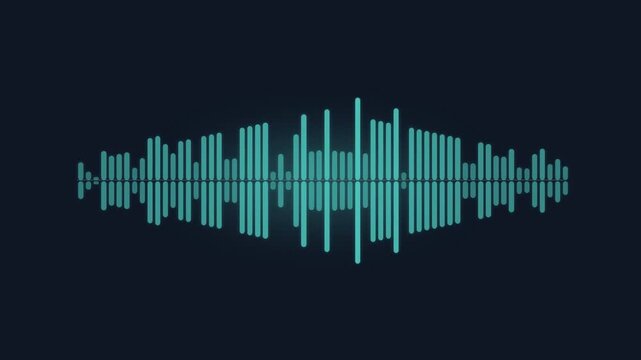 Audio Waveform Visualizer with Teal Sound Bars on Dark Slate Background, Music Spectrum Animation for Podcast and DJ, Elegant Minimal Loop
