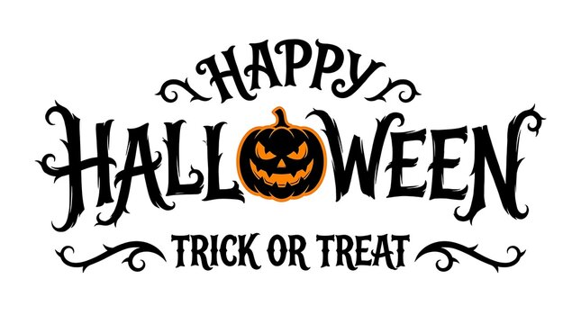 Happy halloween greeting card design with a spooky pumpkin isolated on white background
