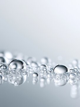 Clear glass spheres reflecting light on a bright surface with soft bokeh
