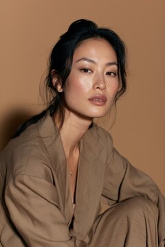 Soft lighting fashion portrait of an Asian woman with elegant makeup