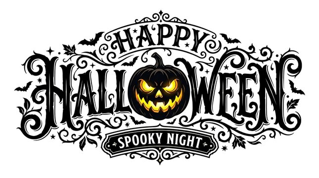 Happy halloween typography design with a glowing jackolantern