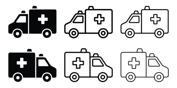 Ambulance icon silhouette vector, bold outline and line art isolated illustration