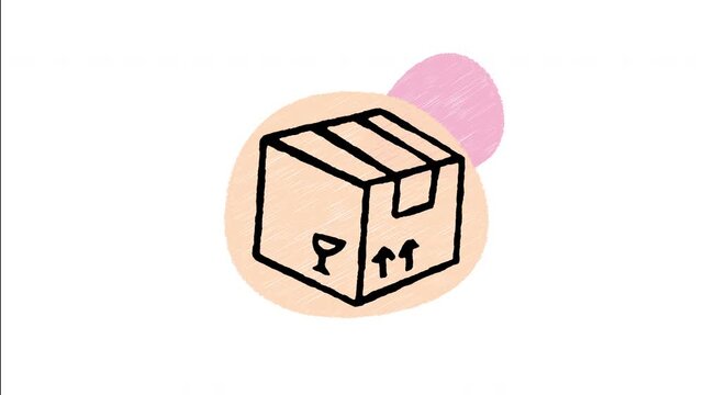 An animated hand-drawn taped cardboard box ready for parcel shipping and delivery. Ideal for online mail orders, courier services, parcel packing, e-commerce, and warehouse storage. 