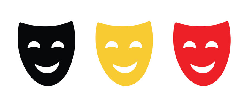 Theater masks icon set. Masquerade vector icons. Comedy  theater mask symbols for drama, performance, entertainment, stage, and festival design. Vector Illustration