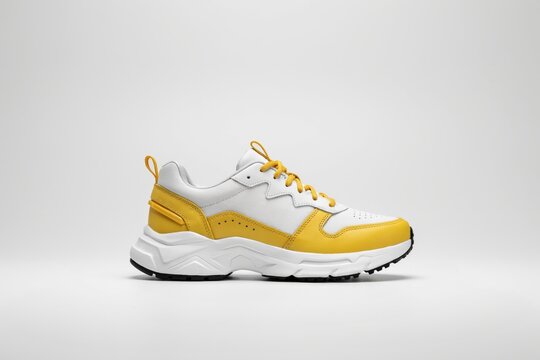 Yellow and white modern sneaker isolated on white background