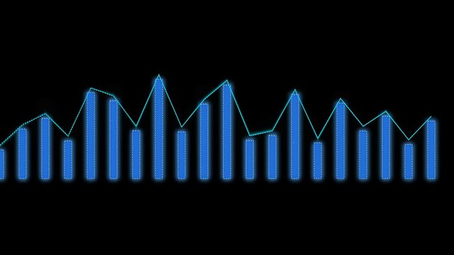 Digital financial bar chart graph with fluctuating line trend for business data analysis finance analytics