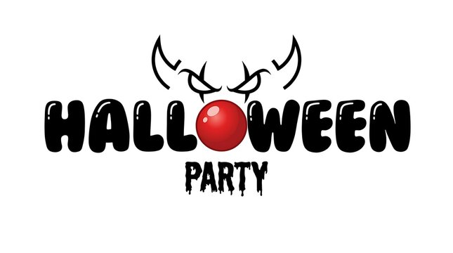 Halloween party logo with clown nose and devil horns