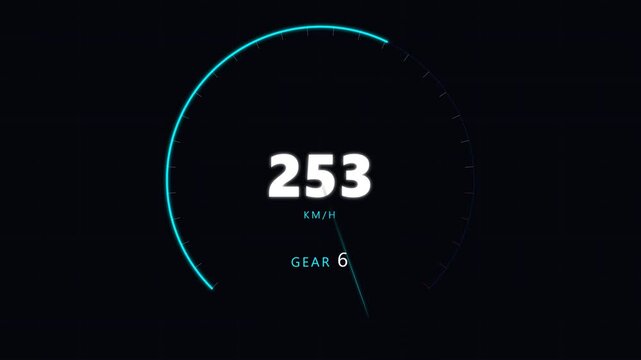 Futuristic Digital Speedometer Interface Displaying Acceleration from Zero to High Speed