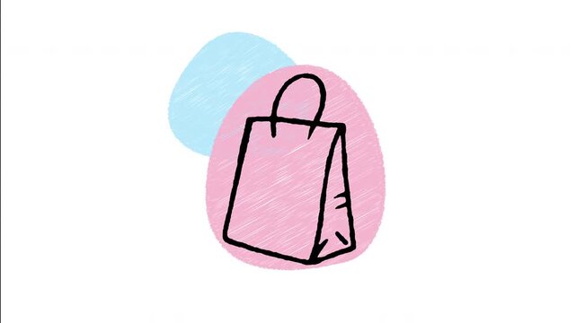 An animated hand-drawn eco paper shopping bag with sturdy twine handles. Ideal for retail stores, boutique purchases, eco packaging, Black Friday sales, and carrying merchandise. 