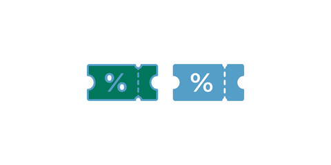 Fototapeta premium Two colored discount coupon vector icons with percentage sign for sales and promotional offers.