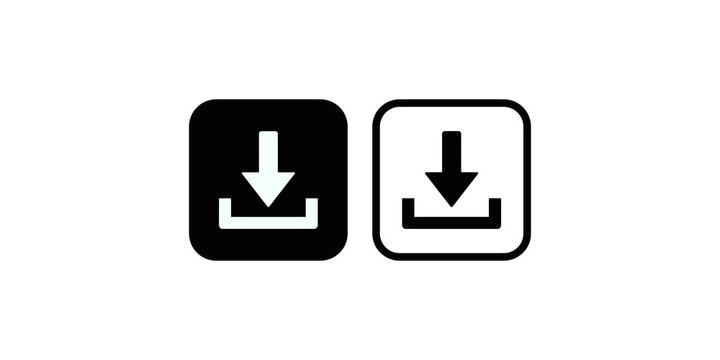 Download buttons icons set featuring solid black and outlined square shapes for intuitive user interface navigation systems.