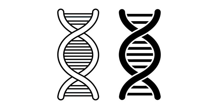 Dna double helix structure illustration in black outline and solid style for medical research and genetic science education.