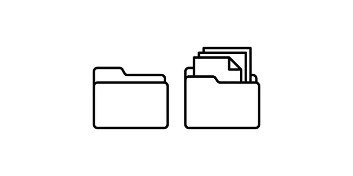 Folder file organization icons featuring simple line drawing and document storage symbol for digital directory management.
