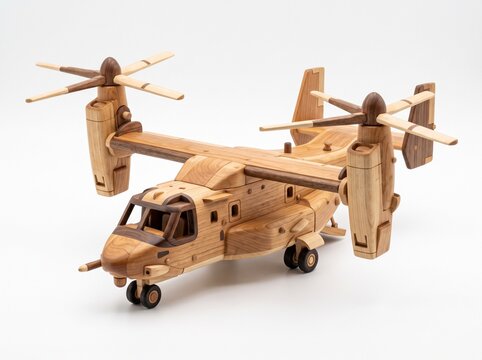 Wooden Toy VTOL Aircraft Made from Mixed Natural Woods