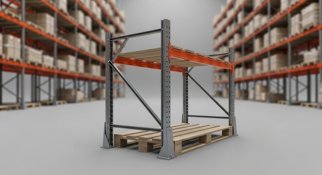 Industrial warehouse pallet rack on concrete floor.