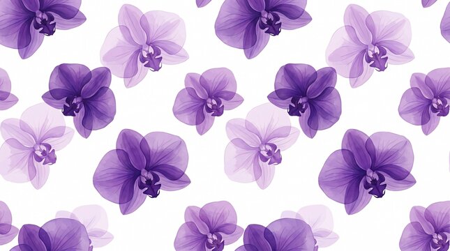 Seamless pattern with beautiful purple orchid flowers