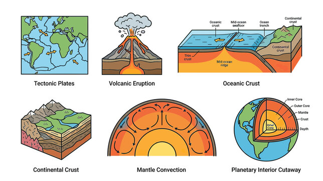 Earth Science Diagrams: Tectonics, Volcano, Earth's Layers
