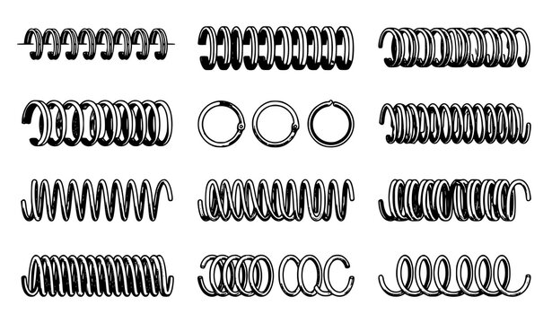 Metal Spiral Binder Coil and Sketchbook Binding Ring Vector Set