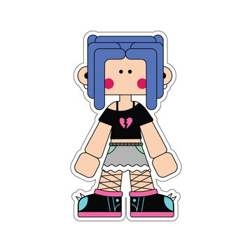 Cute Flat Character in Emo Punk Funky Outfit Vector Illustration