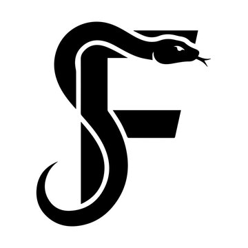 Snake Letter F Logo, Minimalist Reptile Monogram Vector