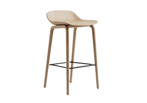 Modern wooden bar stool with black metal footrest isolated on transparent background