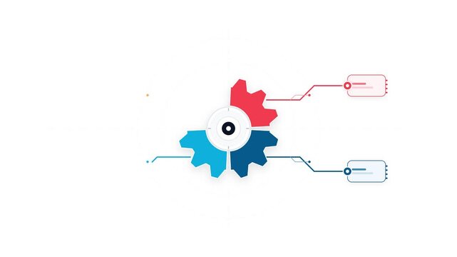 Abstract gear infographic animation, colorful mechanical cog process chart, flat vector motion graphic for business data visualization
