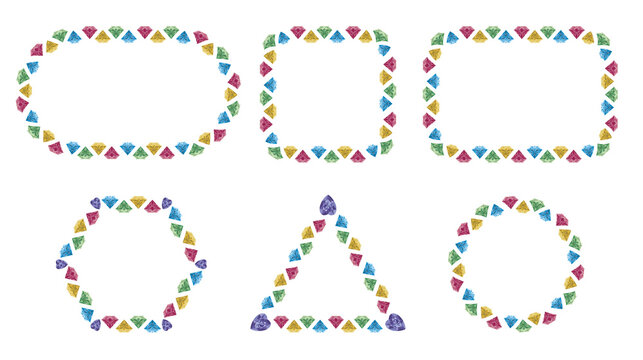 Colorful Gemstone Diamond Geometric Frames Oval Square Rectangle Hexagon Triangle Circle Borders PNG