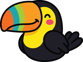 Naklejka premium Cute cartoon toucan illustration with colorful beak isolated on transparent background