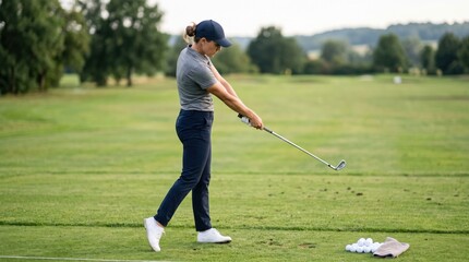 Obraz premium Controlled practice swing captures concentration, movement quality and technical accuracy, offering clean sports image centered on precision rather than force alone.