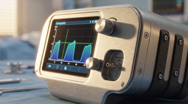 Modern Capnography Monitor Displaying a Realistic Capnogram Waveform in Close-Up