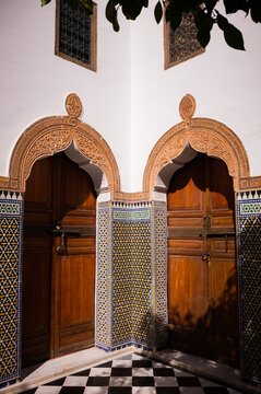 Arabic designs on the buildings in Marrakesh, Morocco.