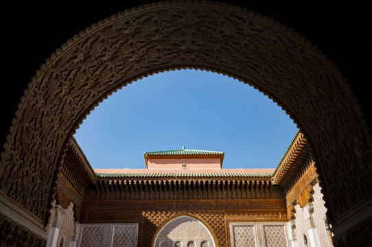 Arabic designs on the buildings in Marrakesh, Morocco.