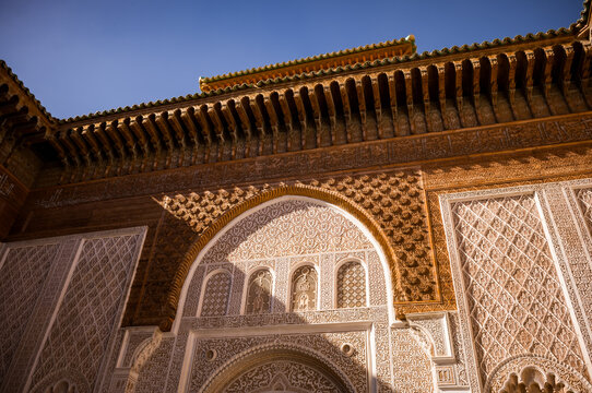 Arabic designs on the buildings in Marrakesh, Morocco.