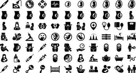 Fototapeta premium Pregnancy and gynecology icon set vector illustrating fetal development maternity healthcare obstetrics newborn care collection