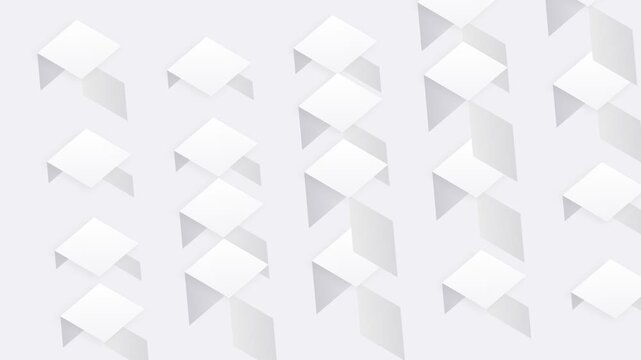 Abstract composition of floating white geometric sheets in a grid pattern