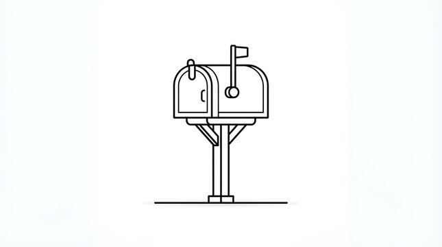 Minimalist line art mailbox icon, traditional American post box drawing