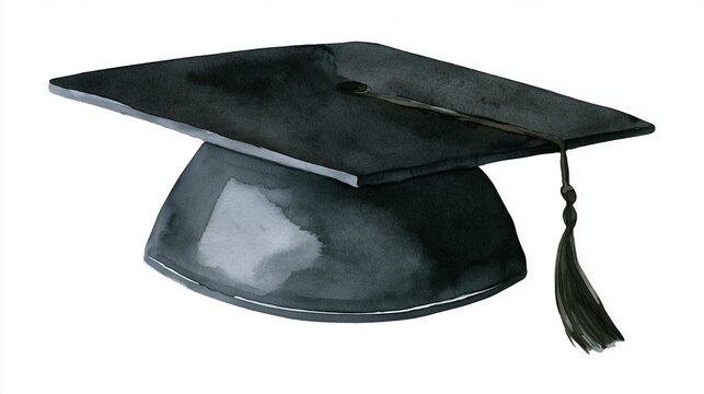 Watercolor clipart of a graduation cap isolated on white background
