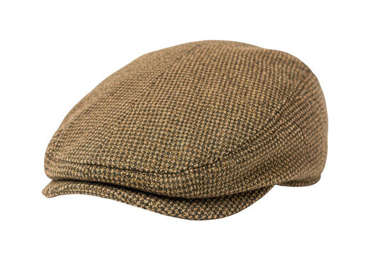 Classic brown tweed flat cap for men isolated on transparent background