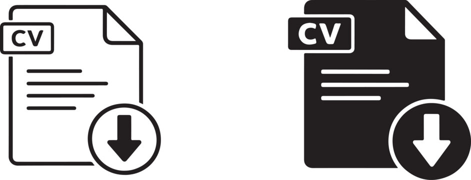  Black and white download CSV file icon collection for websites, data export, documents and digital interfaces.