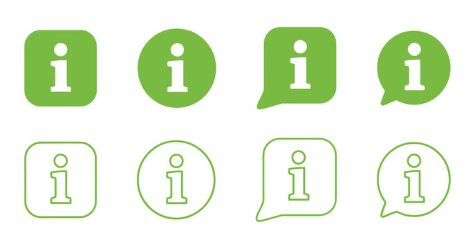 Information icons with varying outlines and speech bubble shapes are shown