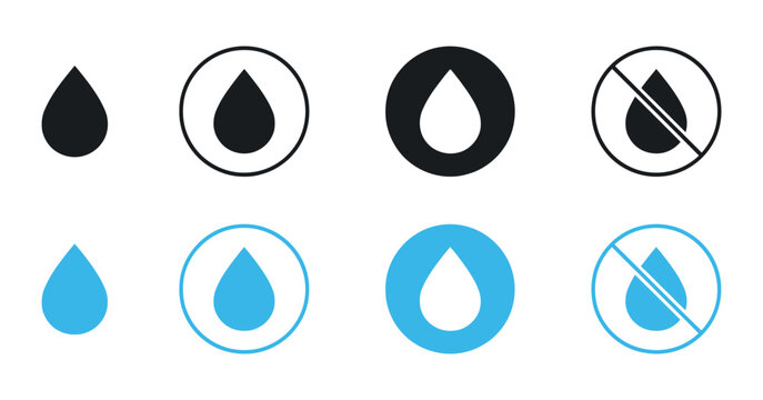 Water droplet icons in varying styles and arrangements are displayed
