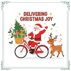 Fototapeta premium Santa claus riding a bicycle with a basket of gifts