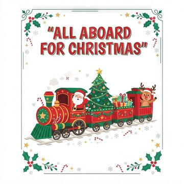 Christmas train illustration with santa