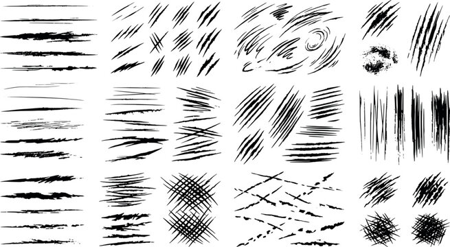 Set of grunge brush strokes, scratch marks, and distressed ink lines
